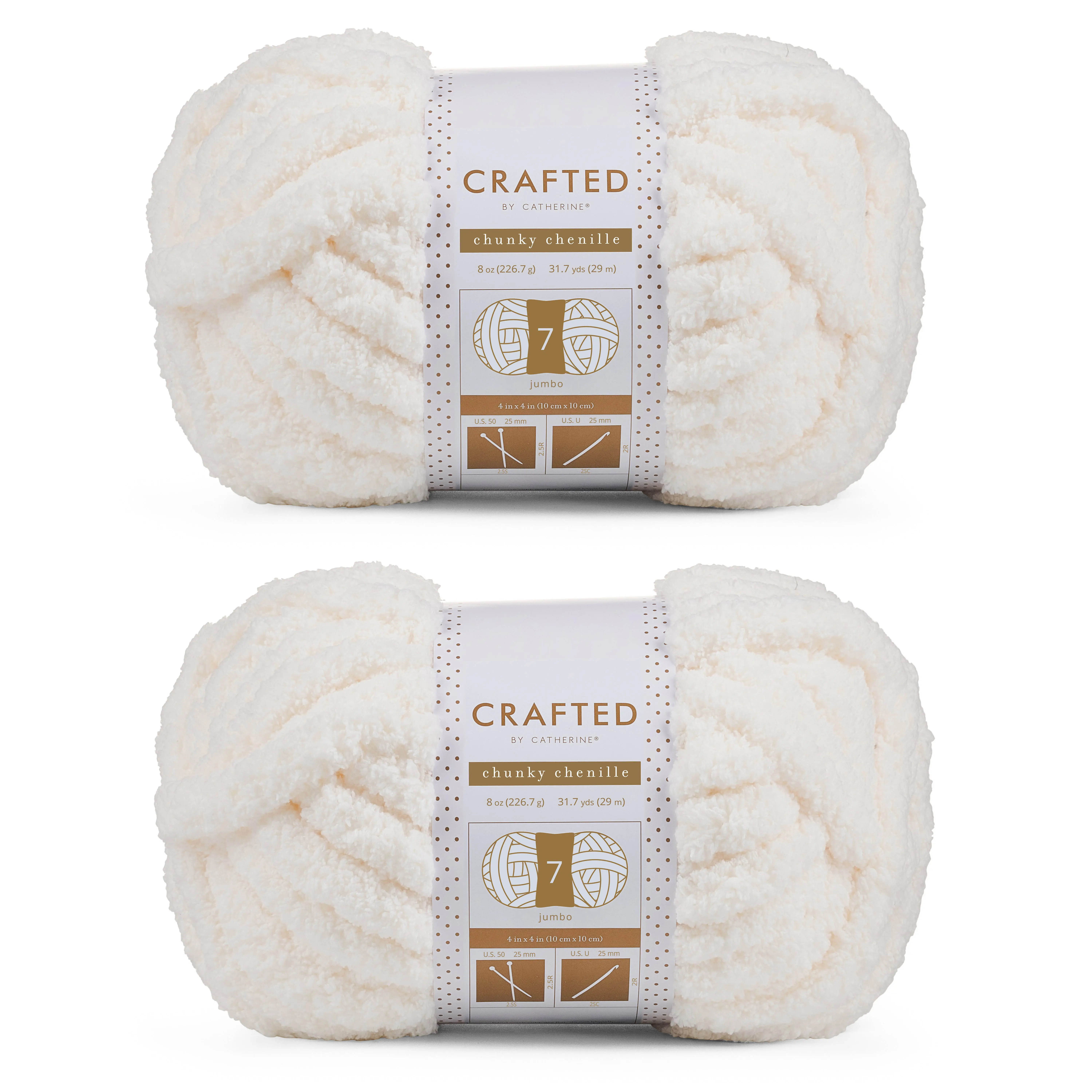 Jumbo Chenille Yarn 2-Pack – Hand Knitting & Crochet, Oeko-Tex Certified, Knot-Free, Super Soft and Fluffy, 8 oz / 31.7 yds per Skein | Crafted By Catherine