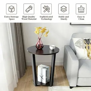 2-tier Round End Table with Storage Shelf and Metal Frame
