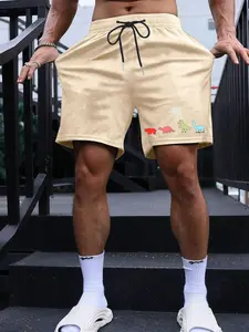 Men's Dinosaur & Flying Saucer Print Drawstring Shorts, Loose Casual Pocket Straight Leg Shortsr, Summer Clothes, Men's Bottoms for Daily Wear