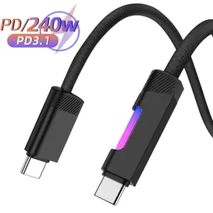 Pd240w Fast Charging Phone Cable, RGB Color Changing Light Strip, USB-C to Type-C Interface PD Quick Charge Line, 1 Meter Length, Multifunctional Charging Cable