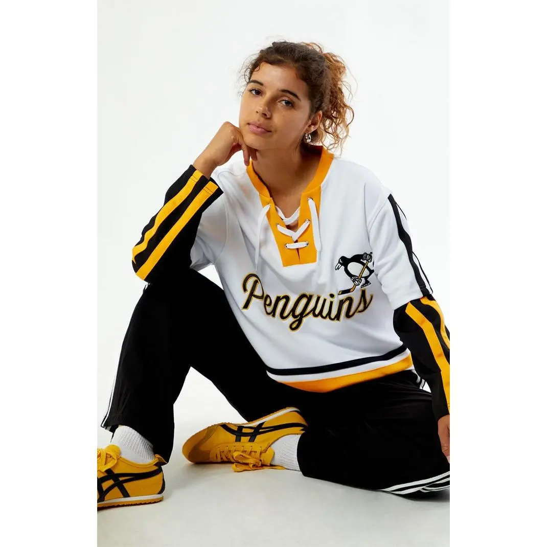 WILD COLLECTIVE Women's x NHL Pittsburgh Penguins Layered Long Sleeve Hockey Jersey WILD COLLECTIVE Women's x NHL Pittsburgh Penguins Layered Long Sleeve Hockey Jersey