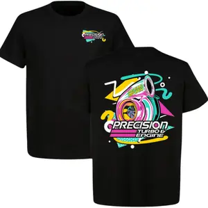 Turbo Engine Graphic T Shirt, Colorful Precision Turbo Neon Racing Design T Shirt, Car Enthusiast Street Racing Fan T Shirt, Gift For Car Lovers Mechanics Gearheads