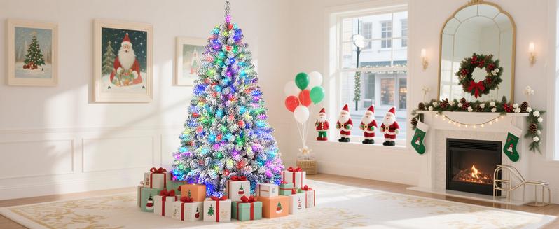 【RGB Lights】SHareconn 4/5/6/7.5/9FT 2025 Pre-Lit Snow Flocked Christmas Tree with Remote Control, Deluxe Hinged Design, Ideal Xmas Decoration 【RGB Lights】SHareconn 4/5/6/7.5/9FT 2025 Pre-Lit Snow Flocked Christmas Tree with Remote Control, Deluxe Hinged Design, Ideal Xmas Decoration