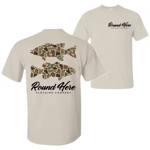 Round Here Fishing T-Shirt – Camo Fish Graphic Tee with Back Print Design, Outdoor Fishing Style Apparel, Perfect Gift for Anglers & Outdoor Lovers, Unisex Casual Tee, Soft Cotton Menswear Tops