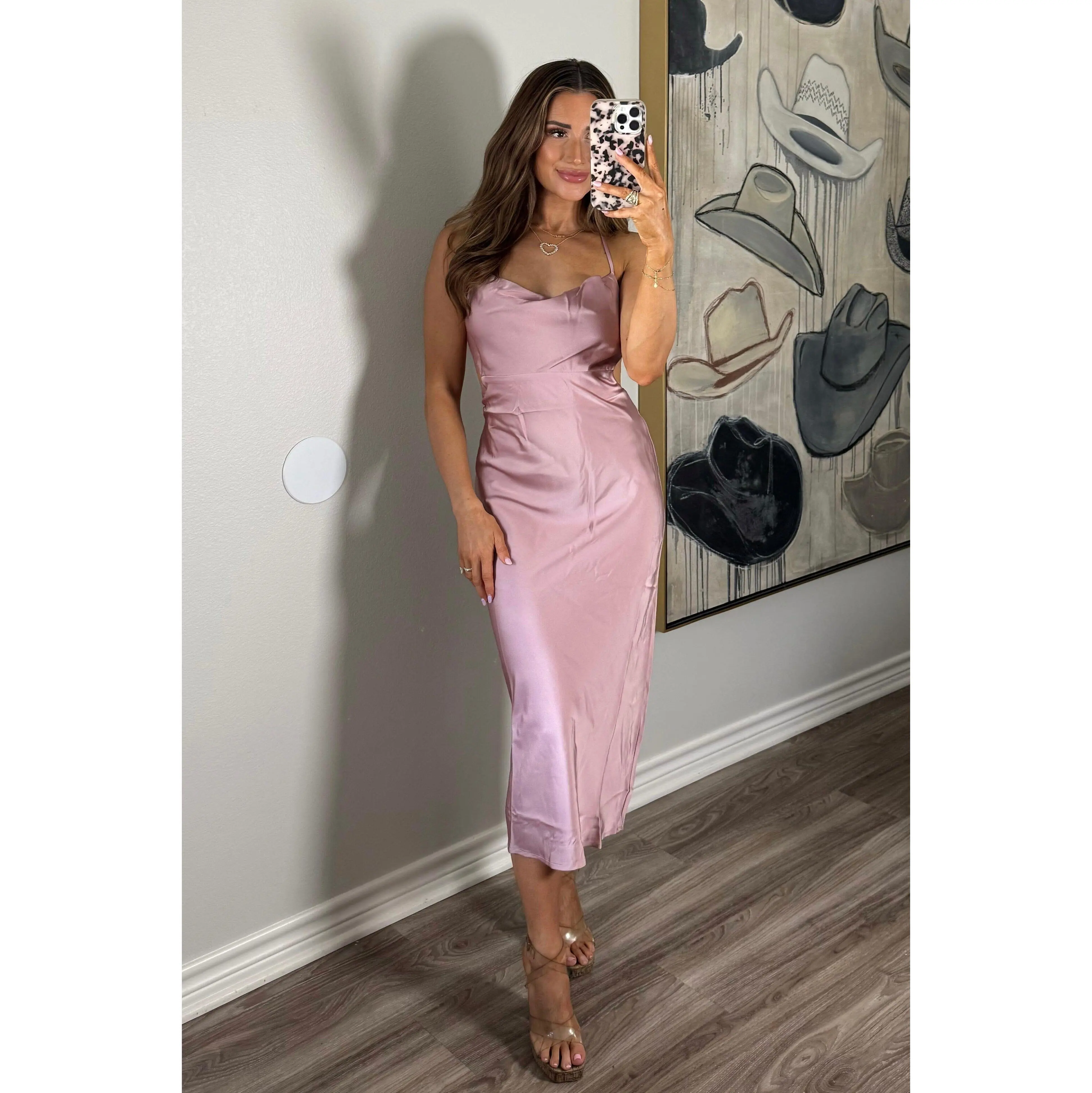 Jolene Open Back Satin Midi Dress: Mauve