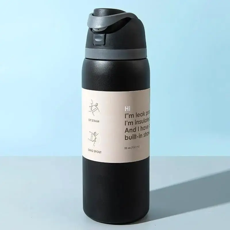 Owala FreeSip Insulated Stainless Steel Water Bottle with Straw - 24oz & 32oz Matte Black & Gray Minimalist Edition Travel Water Jug, Leak-Proof Sports Bottle