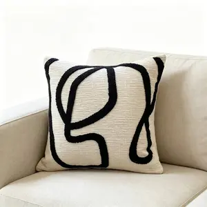1 piece, Abstract Line Embroidered Cushion Cover | Minimalist Nordic Style Throw Pillow Cover for Sofa & Bedroom. (without pillow core)
