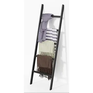 Blanket Ladder, 5-Layer Towel Racks, Blanket Holder with Anti-Slip Construction  Decor, Decorative Blanket, Quilt, Towel, Scarf Ladder Shelves for Livingroom, Bedroom, Bathroom, Black