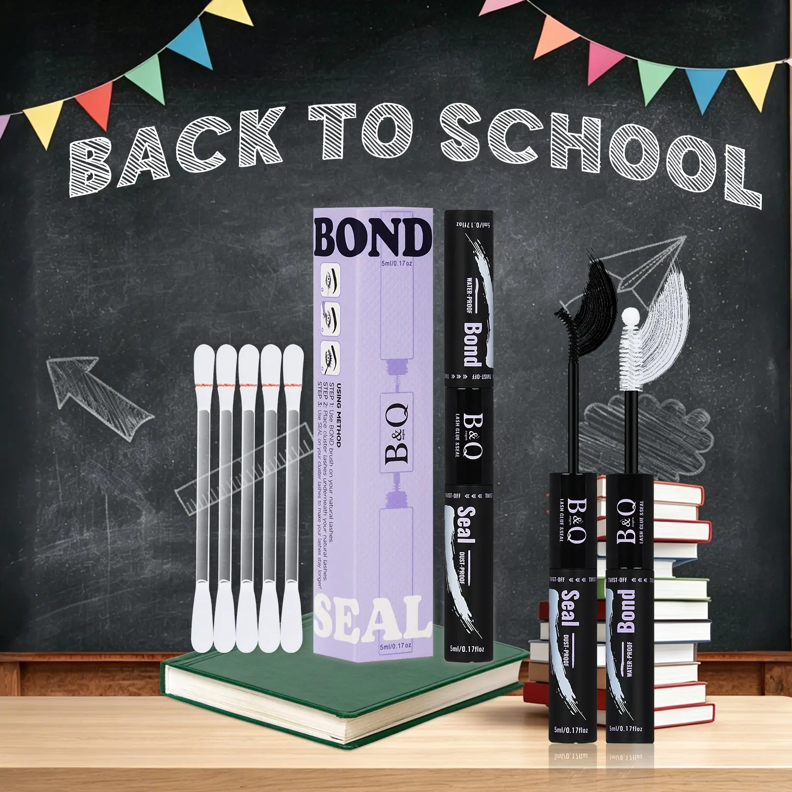 【2IN1 Bond & Seal 】B&Q Waterproof Lash Cluster Glue,Latex-free Gentle Formula,Stronghold Long Lasting 48-72h Wear for DIY Lashes,Clear/White Black,Eyelash Adhesive,Removable,Lash Application Tools with Remover Swab,Makeup Cosmetic #tiktokshopbacktoschool