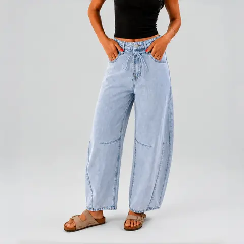 Blake Non-Stretch High Waist Barrel Jeans Womenswear Bottom Casual Denim Pants Daily Outfit Basic Streetwear Fall Fashion BM003 | BlueMoment