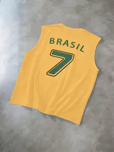 Men's Brazil Flag Number 7 Print Tank Top, Athletic Tank Tops, Regular Fit Casual Green and Yellow Colorblock Sleeveless Top for Daily Wear, Fashion Men's Clothes for Summer, Socks