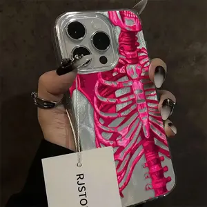 Skeleton Pattern Phone Case, Fashion Aesthetic Phone Protective Cover, Phone Accessory Compatible with iPhone 16 15 14 13 12 11 Pro Max X XS XR, Casing