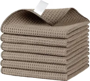 Waffle  Cleaning Cloths,  Absorbent Microfiber Cleaning Towels, Ultra Soft Microfiber Kitchen Cleaning Rags, 6 Pack, Sandy Brown, 12.6 x 12.6 inch