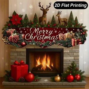 1 piece fireplace scarf, Christmas fireplace decoration with English and gift box pattern, daily home living room decoration