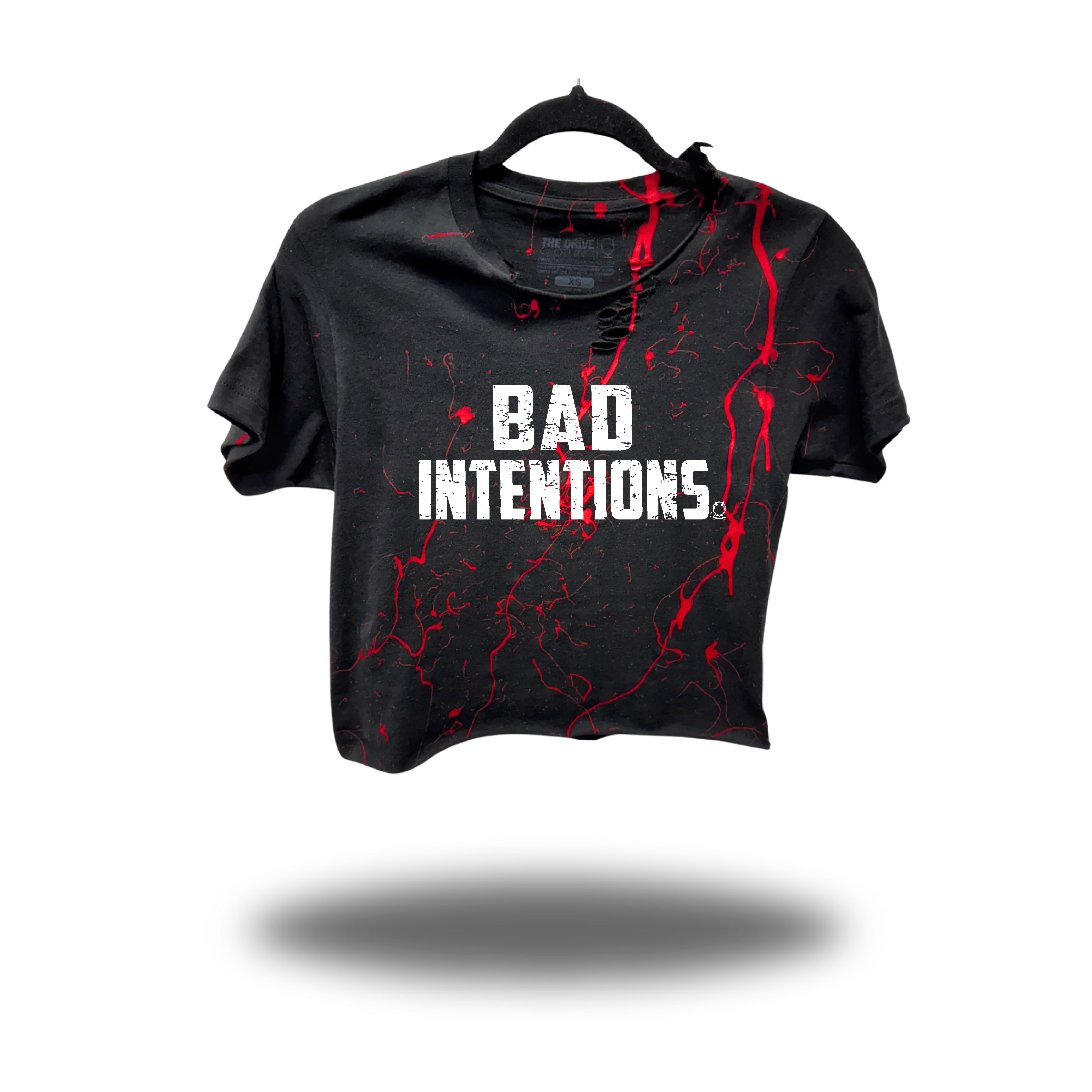 TheDriveClothing Bad Intentions Blood Road Rash Black Crop Top – Y2K Streetwear Graphic Crop Tee, Edgy Biker Fashion, TikTok Viral Grunge Festival Outfit, Urban Summer Style