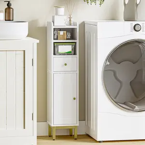 Bathroom Storage Cabinet, Corner Floor Cabinet with Drawers and Doors, Narrow Toilet Paper Holder, Bathroom Organizer with Adjustable Shelf, for Small Spaces