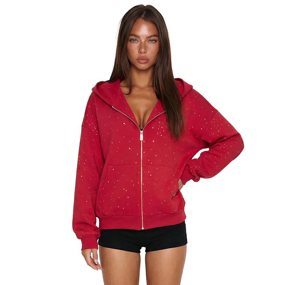 FDR Confetti Dot Rhinestone Star Zip Up Hoodie summerwins - TikTok