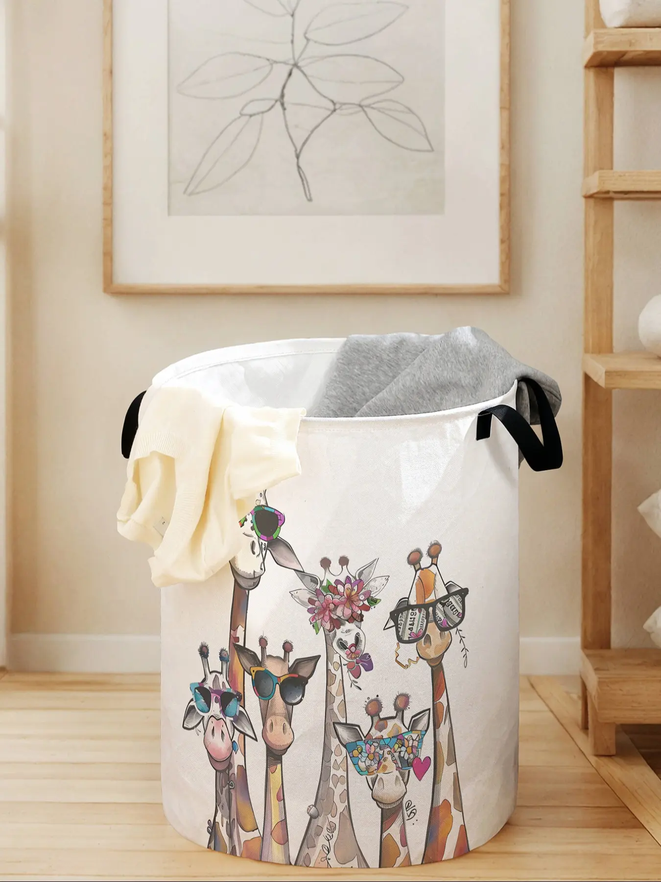 Giraffe Print Laundry Basket with Handle, Durable Foldable Clothes Storage Bin, Large Capacity Toy Organizer for Home Use