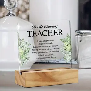 To My Amazing Teacher Acrylic Desk Plaque, Thank You Teacher Gift, Wooden Base Desktop Decor Teacher Appreciation Present,summervibes