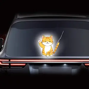 Reflective Cat Dog Car Decal, Vinyl Waterproof Decals, Waterproof Cartoon Animal Rear Windshield Wiper Sticker, Cute Cat Dog Moving Tail Waving Wiper Sticker for SUV, Funny Rear Window Decor, Sticker For Cars