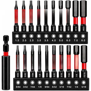 21 count  Hex  Allen Wrench Drill Bit Set, CNC Machined S2 Steel  (Metric & SAE) 1/4" Hex Shank Hex Bits Set For 2 Inch Lengths, with 2.36" Bit Holder & Rugged Storage Box