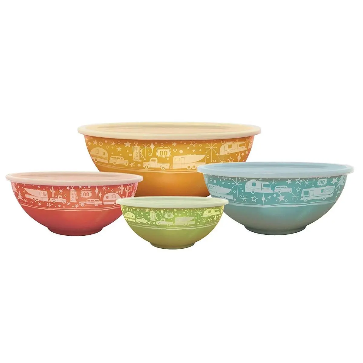 212 MAIN Nesting Plastic Bowls - 4-Piece BPA-Free With Lid Bowls Set, Ideal for Casual Outdoor Kitchen Tableware Use