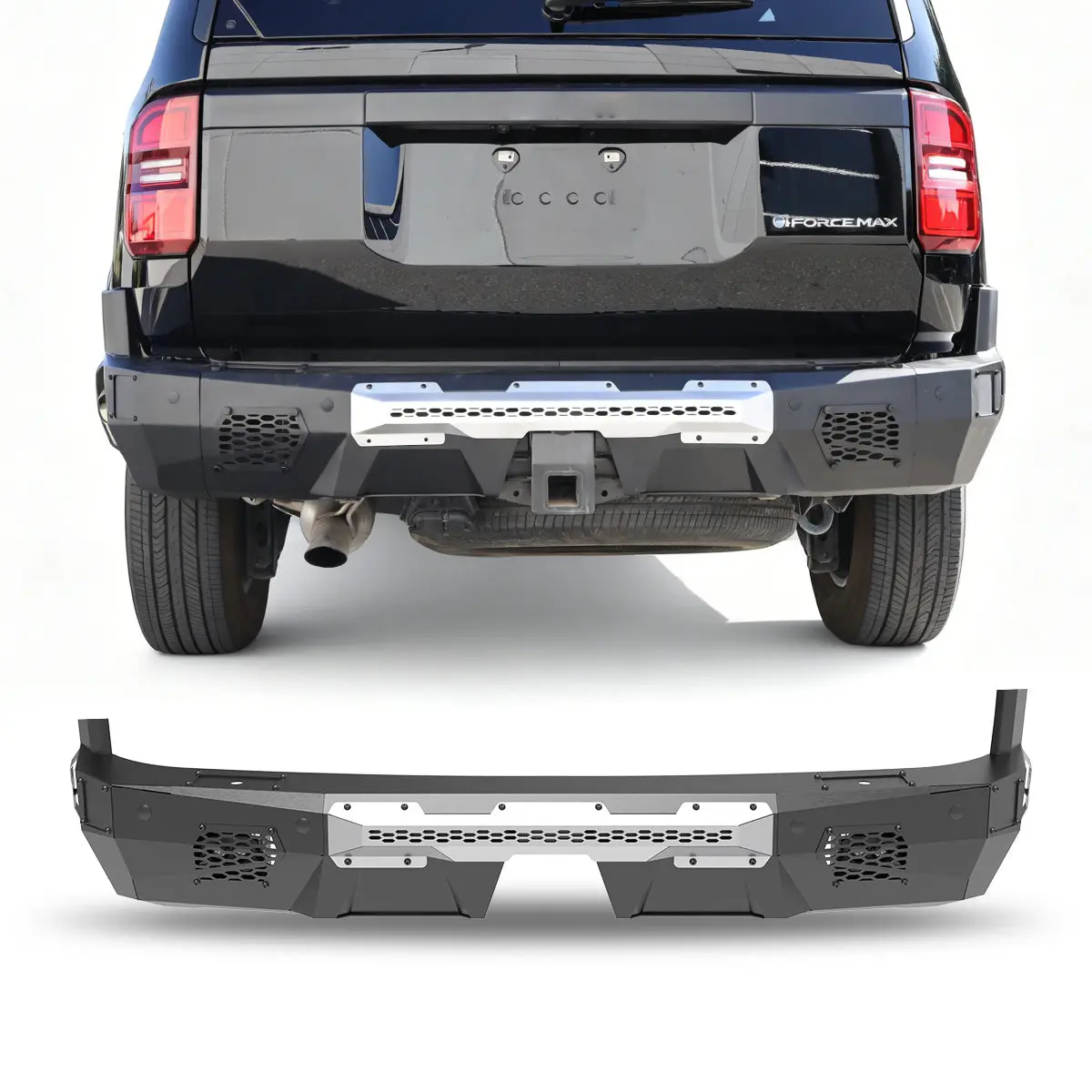 WOLFSTORM Custom Fit Rear Bumper Kit for 2024-2026 Toyota Land Cruiser 250, 1 x Rear Bumper - Main Body, 2 x Side Wings, 3/4" Shackles, Modular Cut Design, Sensor Retain Feature, 3mm Steel Plates Construction, 5Mm Steel Beam Supports, Blind Spot Monitorin