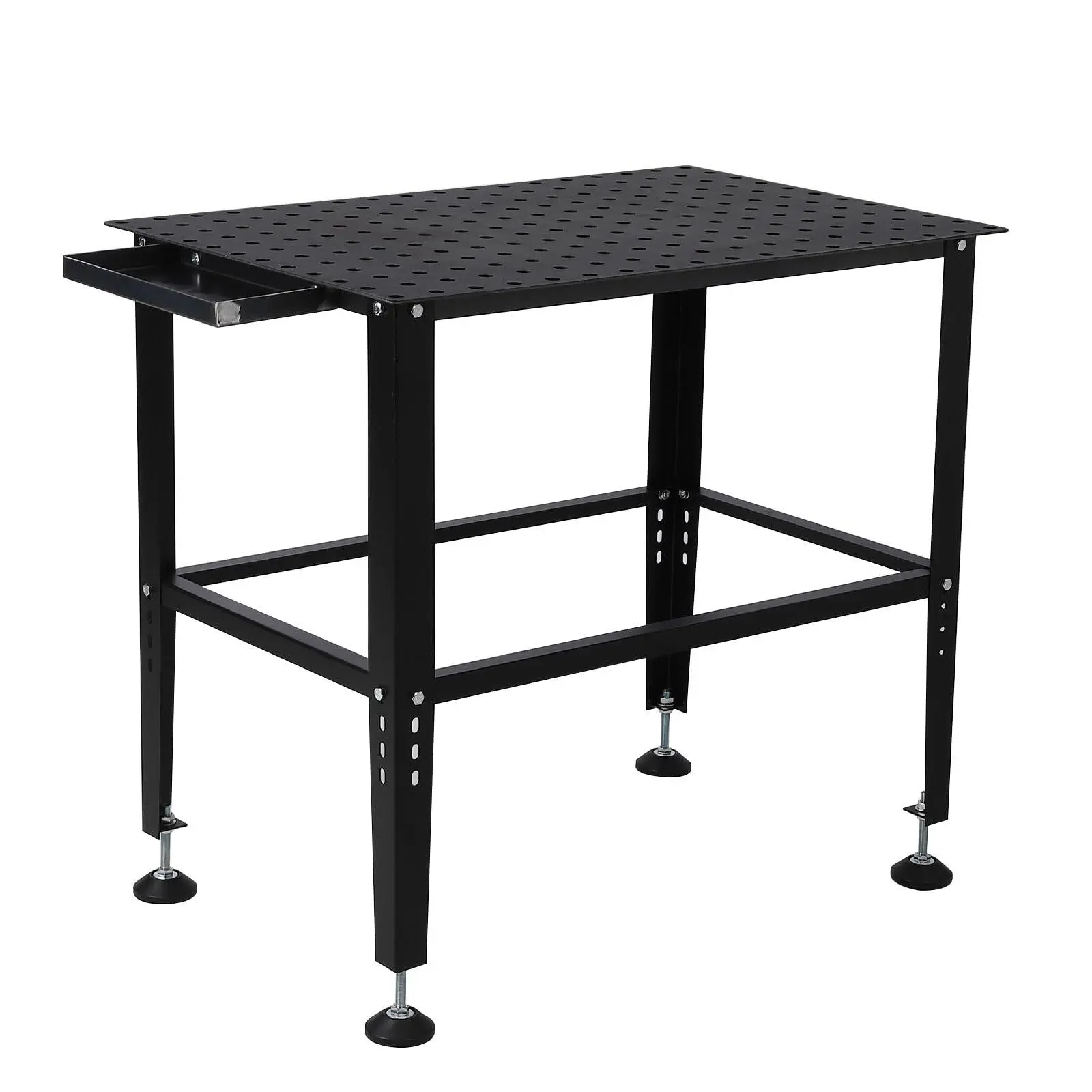 36"x24" Heavy Duty Steel Welding Table, 1200LB Capacity Workbench with Locking Casters, 5/8" Fixture Holes, Tool Tray, Portable Welding Work Table for Garage, Shop