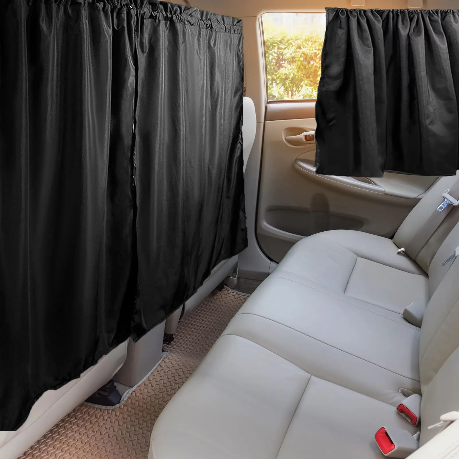 4-Pcs Car Window Curtain Set - 98% Light Blocking Privacy Shades for Side Windows, Divider, Sedan, SUV