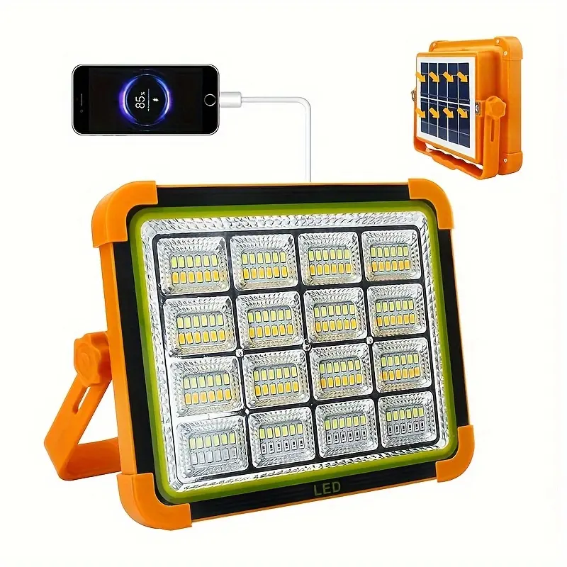Sports Leisure Hiking Outdoor Camp Light Accessories, Solar &usb Rechargeable Battery Charging, Ultra-bright Portable LED Floodlight, IP44 Waterproof 4 Mode Indoor Outdoor Lighting Flashlight, for Mechanical Camping Fishing Car Maintenance