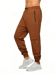 Men's casual jogging pants with zippered pockets - elastic drawstring waist and ankle fold design, fashionable letter printed knitted sports pants, suitable for gym, running, sports, and daily wear (universal for all seasons)