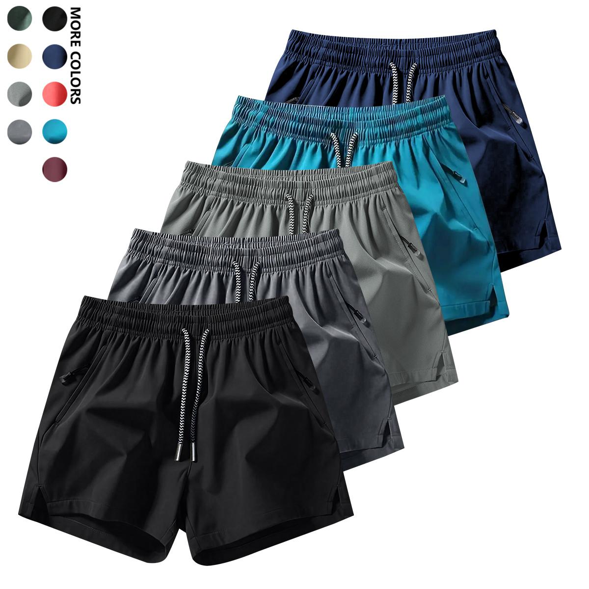 5-Pack Men's  Casual Summer Quick Dry Athletic Shorts with Zipper Pockets, Drawstring Waist & Slit Hem, Lightweight Breathable Sweat Wicking Comfy Workout Pants for Daily Wear, Running, Gym, Training, Hiking, Jogging and All Outdoor Activities