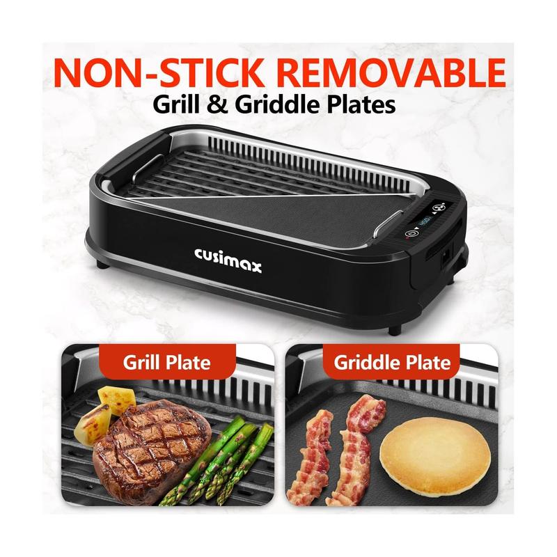 Cusimax Electric Portable Indoor Smokeless Grill, Double Plate