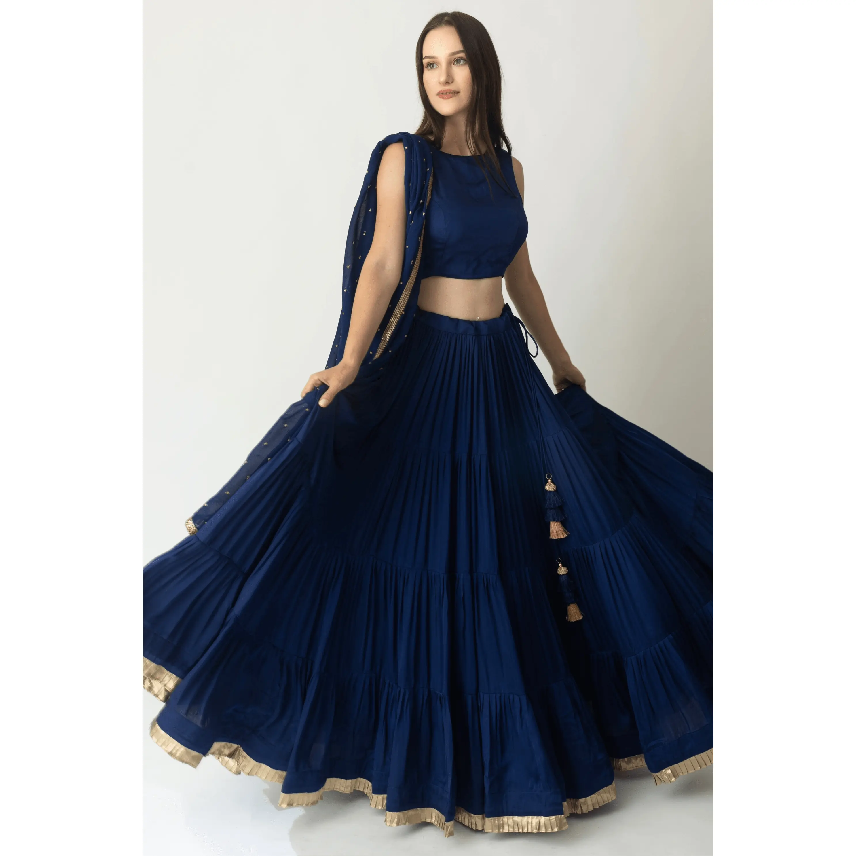 Tori Timeless Royal Blue Lehenga Choli with Gold Trim