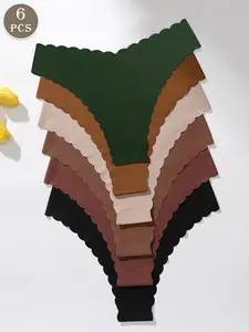 6-pack women's underwear - soft and comfortable bikini briefs, available in various shades of brown and black, low-waisted with wave edges, skin-friendly fit suitable for daily work, fitness, and yoga., Soft Comfy Panty