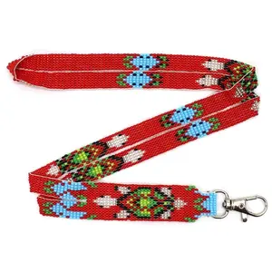 Handmade Beaded Turtle Design Red Blue Lanyard