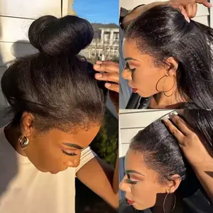 Kisslove 360 Lace Wig Kinky Straight 100% Human Hair Newborn Hairline Glueless Pre Cut Lace Pre Bleached Knots Pre Plucked Natural Hairline Invisi-Drawstring Natural Edges Ponytail Updo Styles For Black Women #Summervibes