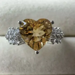 <PingEast jewelry > 925 Sterling Silver Ring | 8mm Heart-Shaped Natural Citrine