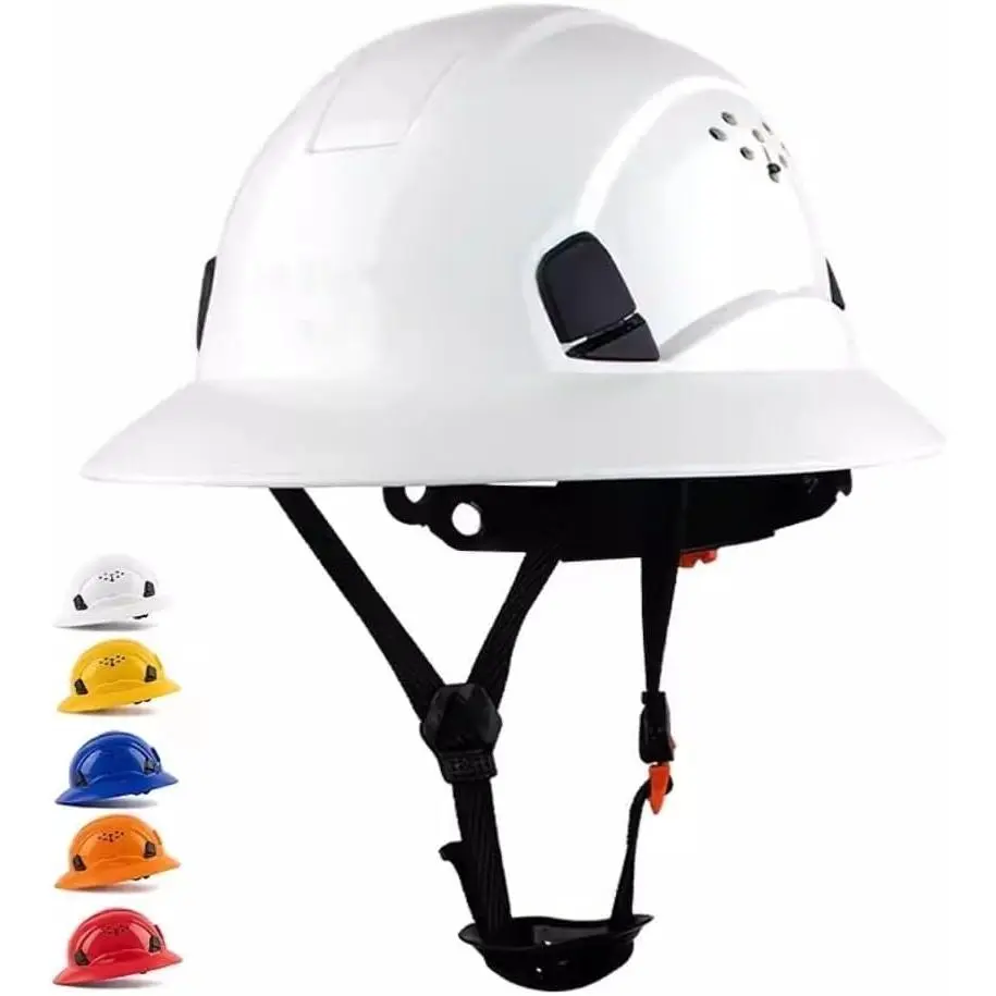 Vented Full Brim Hard Hat for Men and Women, OSHA Certified Impact-Resistant ABS Construction Helmet with 6-Point Adjustable Ratchet, Vent, Impact-Resist.