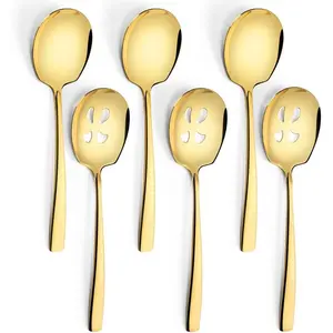 Serving Spoons Set 9.14 Inch Slotted Serving Spoon Stainless Steel Serving Utensils for Buffet 6Pack Gold