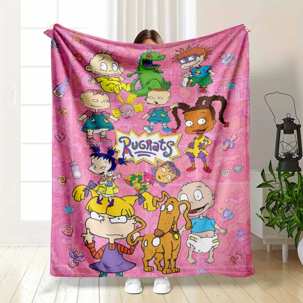 Retro Cartoon Friends Flannel Blanket Pink Doodle Character Print Soft Warm Lightweight Cozy Plush Throw for Sofa Bed Dorm Travel Movie Night Birthday Gift