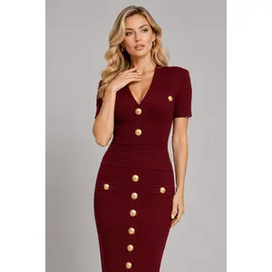 Jessica Bara Tinara Gold Button Midi Dress