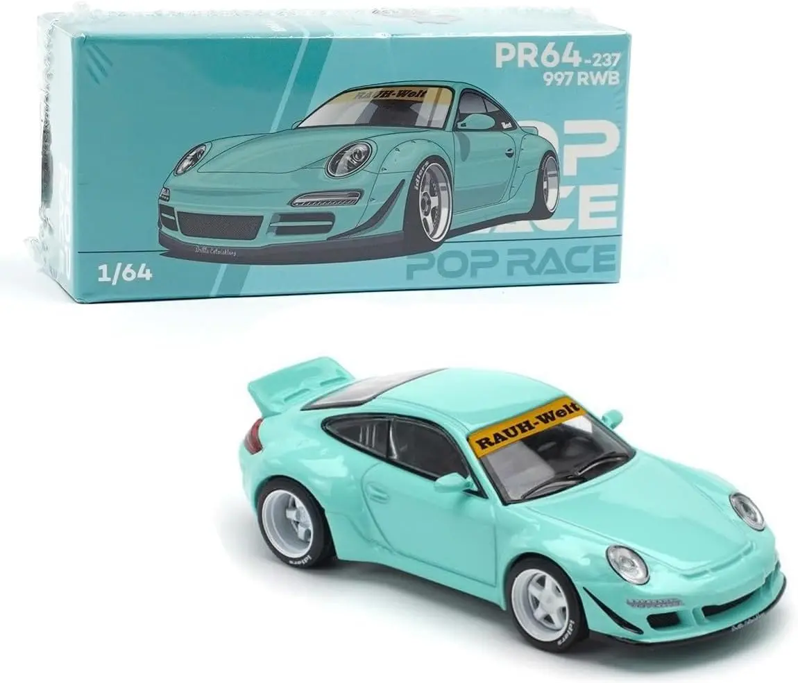Pop Race 1:64 Porsche 997 RWB Tiffany Blue Diecast Model Car Limited Edition PR640237