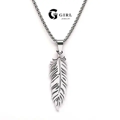 GGIRL Fashion Hypoallergenic Minimalist Unisex Stainless Steel Feather Pendant Necklace - Adults' Semi-Formal Casual Accessories, Necklace Gift for Mens Gifts