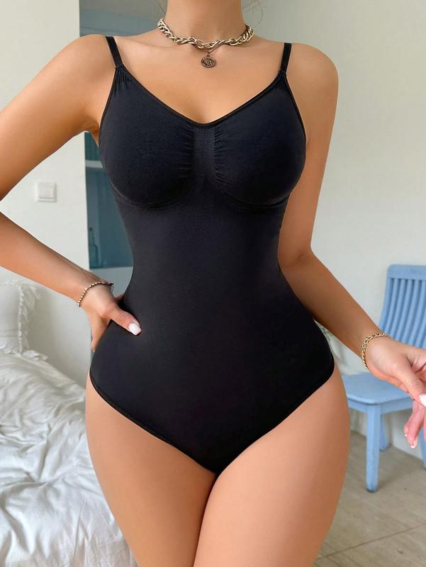 Seamless Covered Bust Jumpsuit Thong Bodysuit Fit Womenswear Comfort Shapewear Basic , Breathable Hip , Solid Adjustable Strap Thong Shapewear Bodysuit Compression Skinny Tummy Control Black Activewear Athletic Minimalist Sportswear