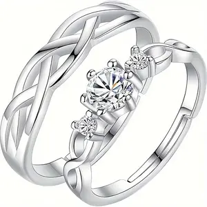 Stylish 925 Silver Couple Rings with Real Moissanite Simple Rotating Openwork Engagement Ring for Men and Women ring for couple