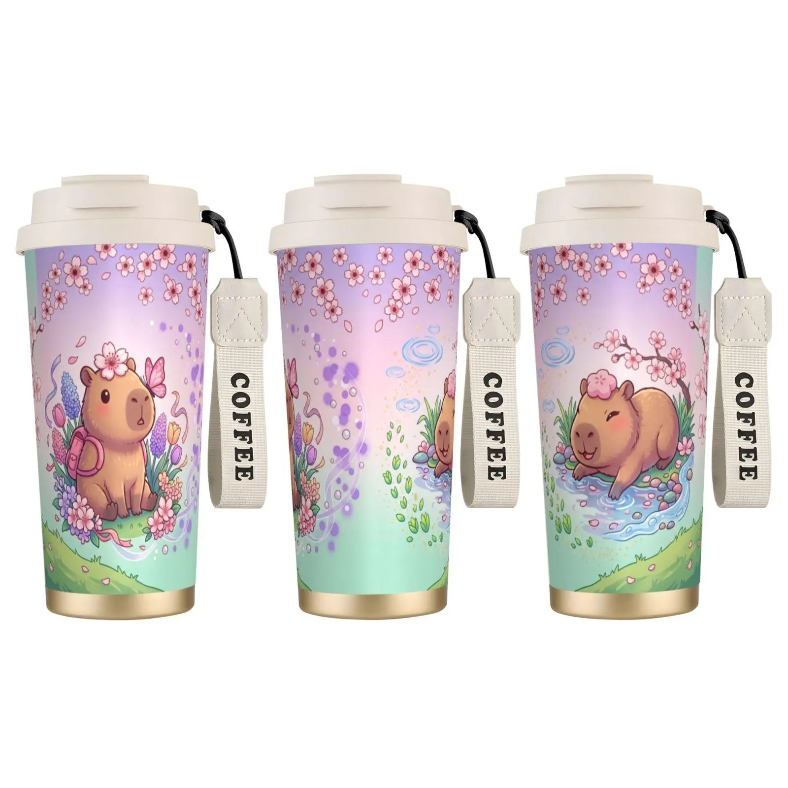 Stylish Capybara Cartoon Stainless Steel Vacuum Insulated Coffee Tumbler - 1pc Thermal Flask with 90mm Mouth Lid, Portable Dual-Drink Design, Insulation for Hot/Cold Use, Ideal for Office/Outdoor, Great Gift for Adults