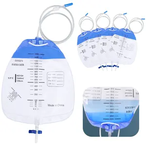 Healthcare Single-Use Anti-Backflow Urine Bags (5-Pack, 1500ml) with 47in Tube, 1-Hand Drain Tap, Hanging Design for Elderly Incontinence & Postoperative Care