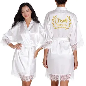 Customized Mis Quince Años Elegant Lace Bride Robe Personalized Name and Date Bride Bridesmaid Bathrobe Birthday Party Gown