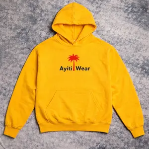 yellow hoodie custom with AyitiWear logo